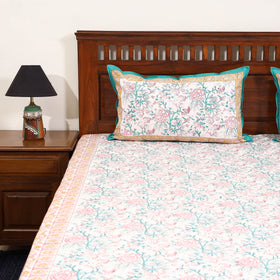 White - cotton double sanganeri bed sheet set (108 x 90 in)