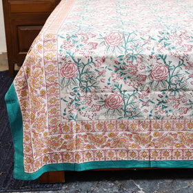 White - cotton double sanganeri bed sheet set (108 x 90 in)