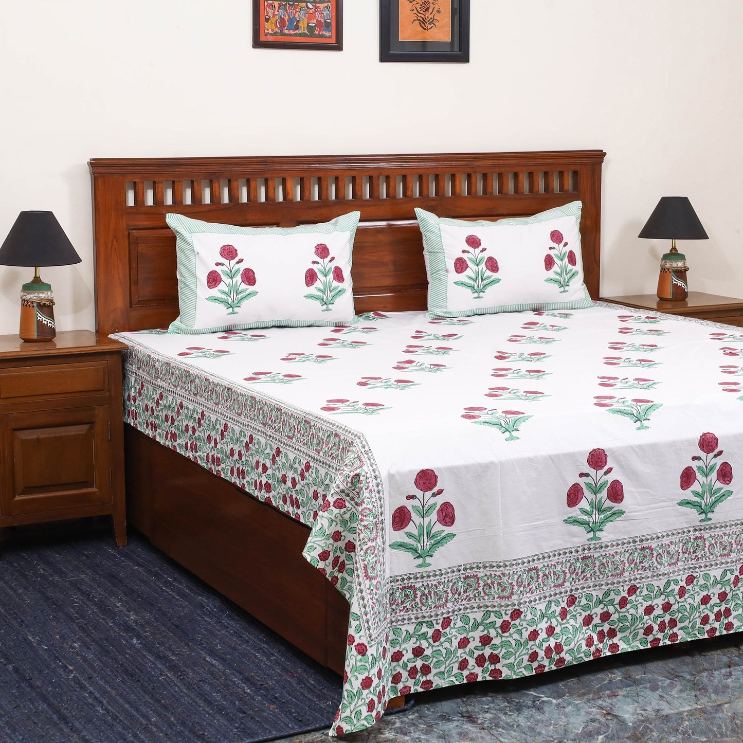 Cotton double sanganeri bed sheet set (108 x 90 in) 15