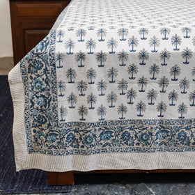 White - cotton double sanganeri bed sheet set (108 x 90 in)