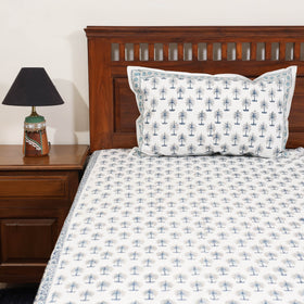 White - cotton double sanganeri bed sheet set (108 x 90 in)