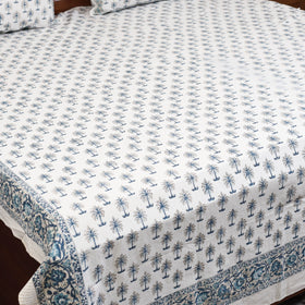 White - cotton double sanganeri bed sheet set (108 x 90 in)