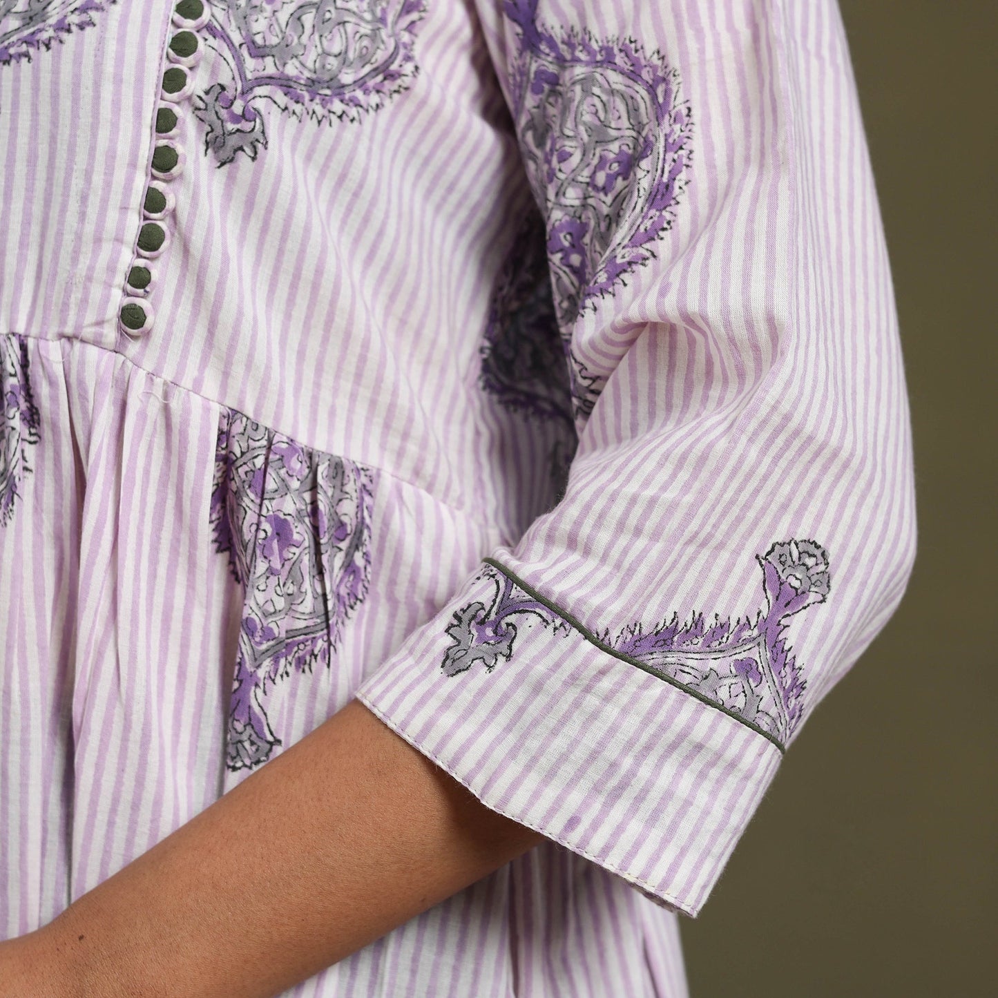 White Block Print Cotton Flared Sanganeri Dress