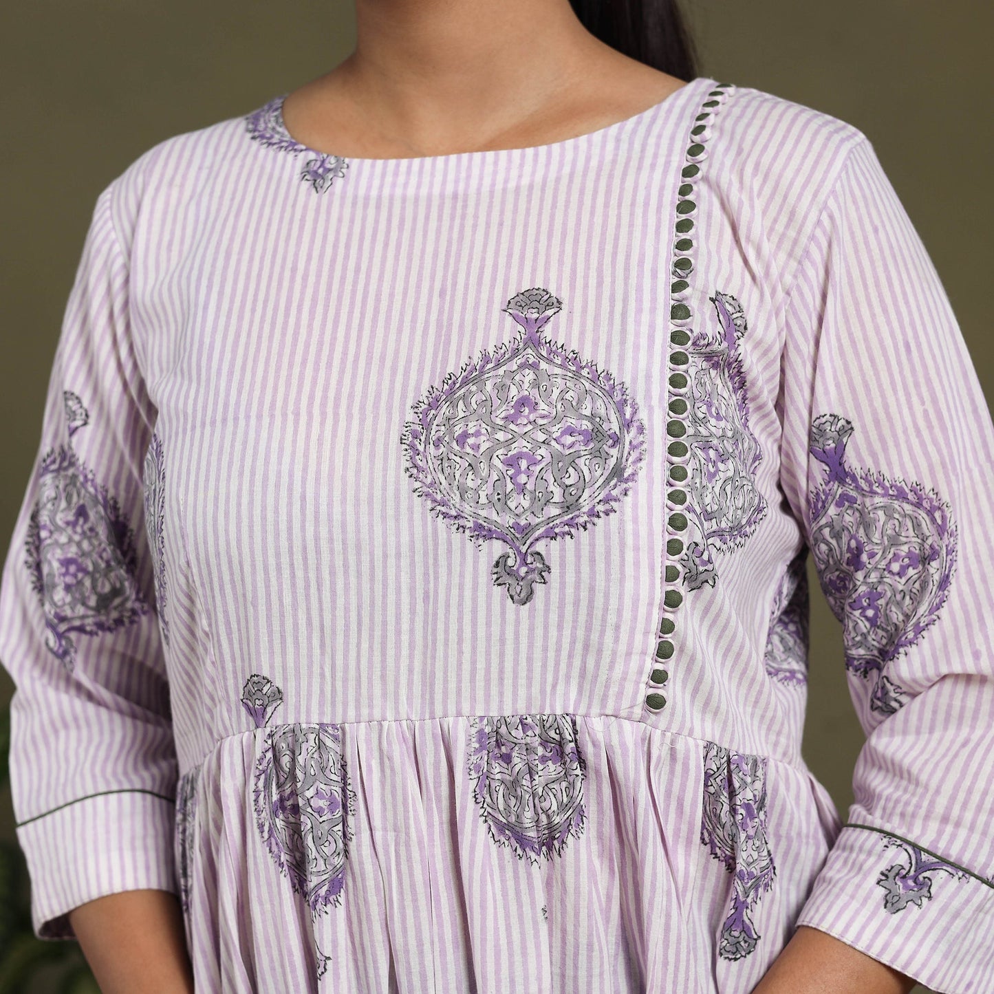 White Block Print Cotton Flared Sanganeri Dress