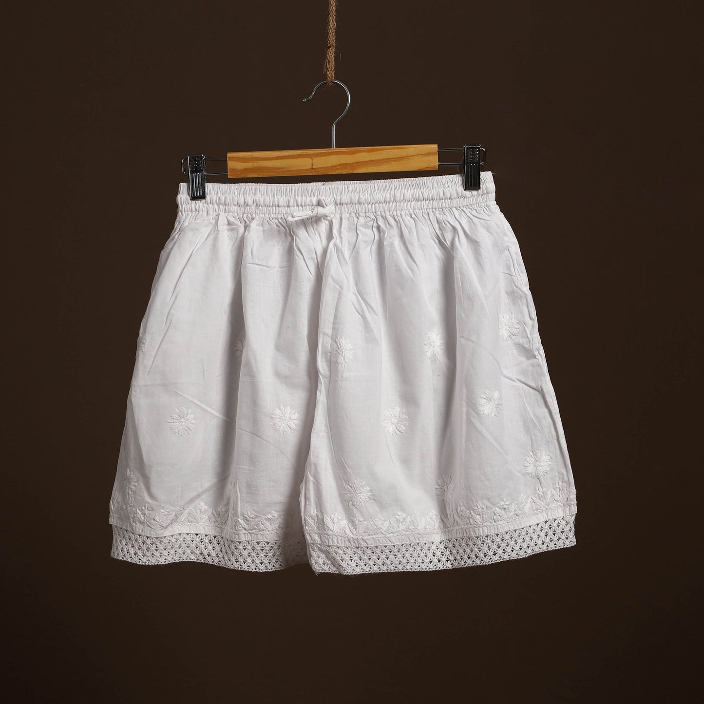 Buy White Cotton Hand Embroidery Chikankari Short