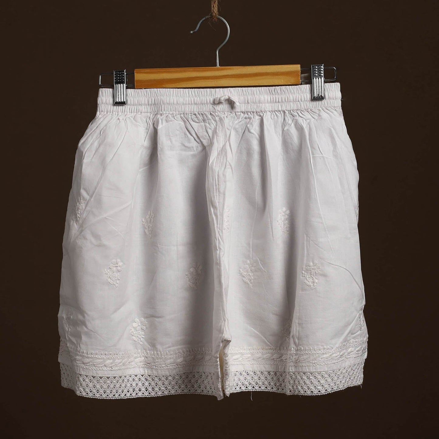 Buy White Cotton Hand Embroidery Chikankari Short