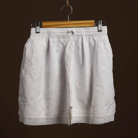 Buy White Cotton Hand Embroidery Chikankari Short