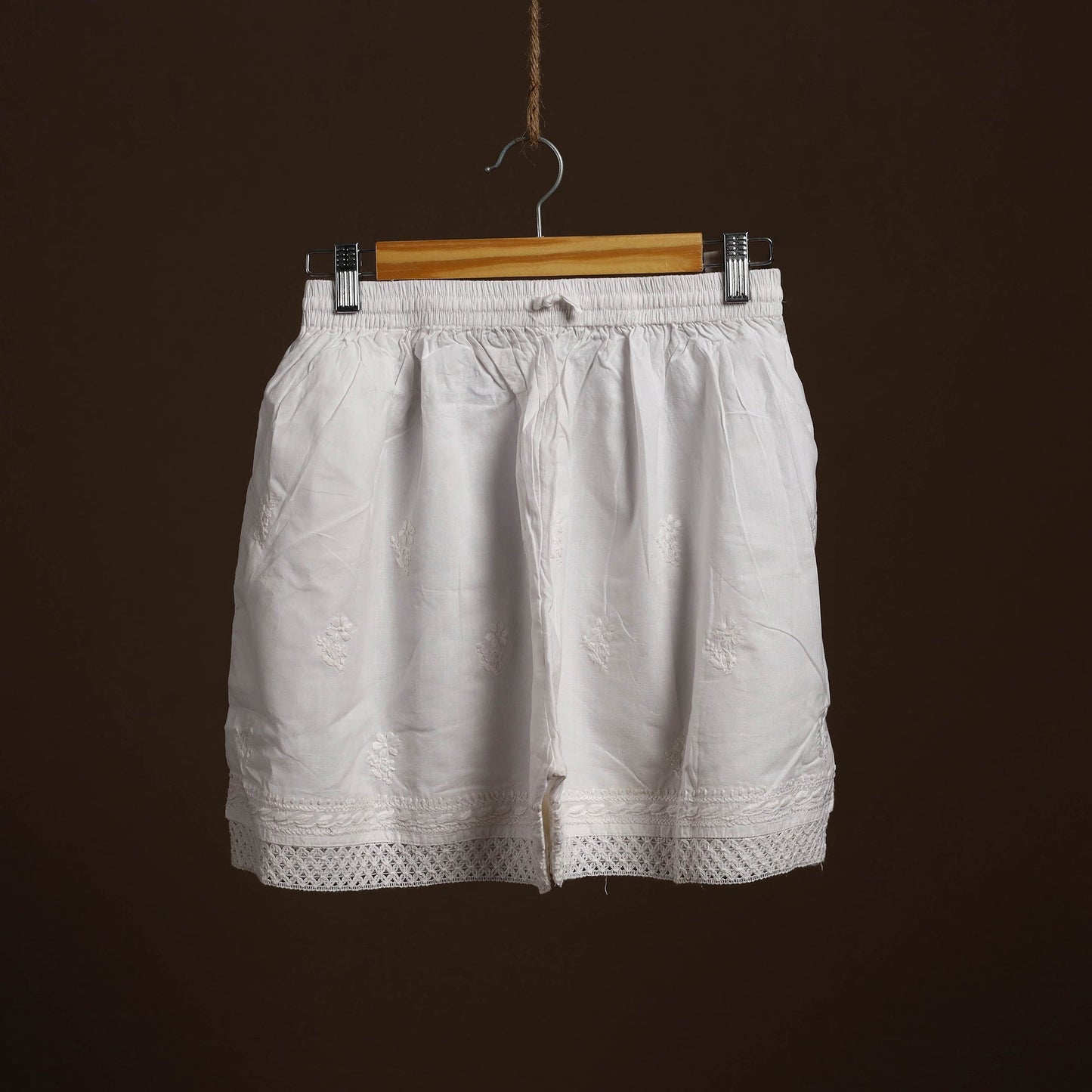 Buy White Cotton Hand Embroidery Chikankari Short