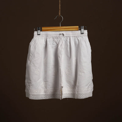 Buy White Cotton Hand Embroidery Chikankari Short
