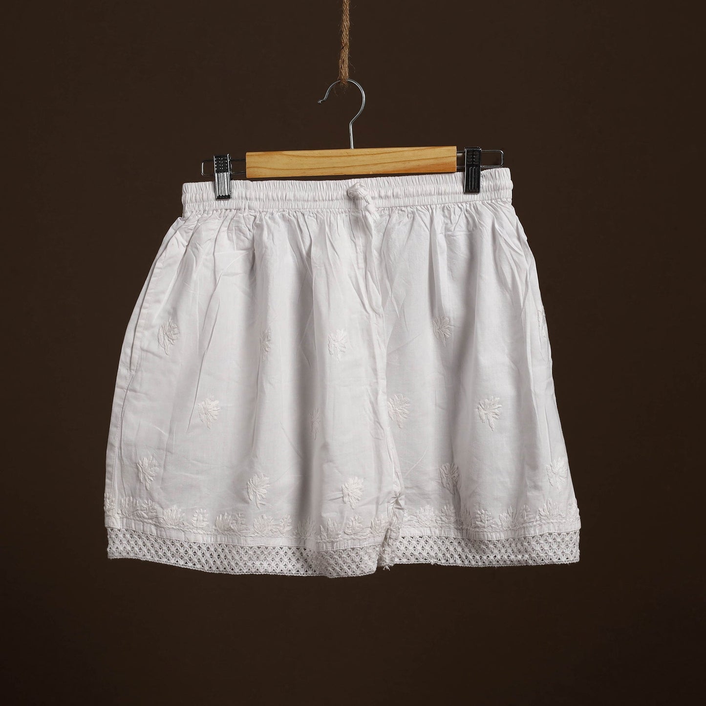 Buy White Cotton Hand Embroidery Chikankari Short
