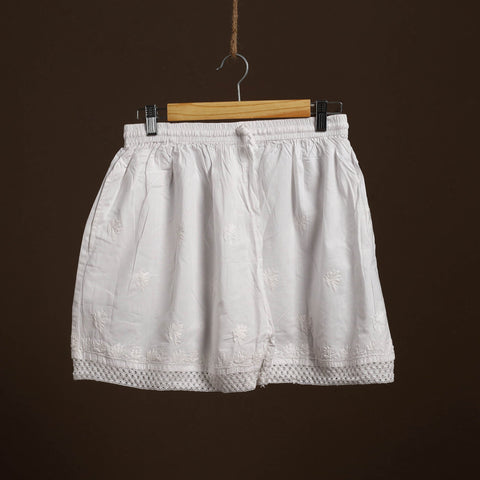 Buy White Cotton Hand Embroidery Chikankari Short