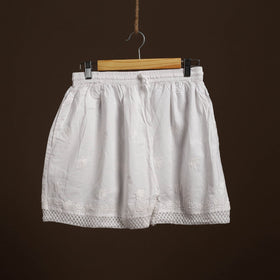 Buy White Cotton Hand Embroidery Chikankari Short