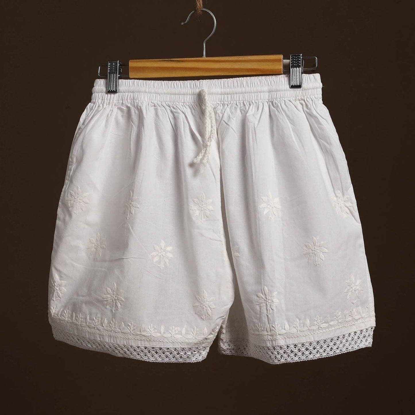  White Cotton Hand Embroidery Chikankari Short