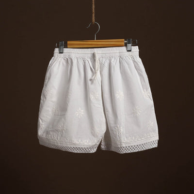  White Cotton Hand Embroidery Chikankari Short
