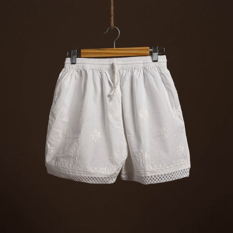  White Cotton Hand Embroidery Chikankari Short