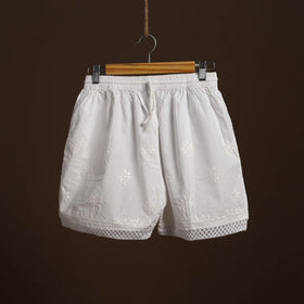  White Cotton Hand Embroidery Chikankari Short