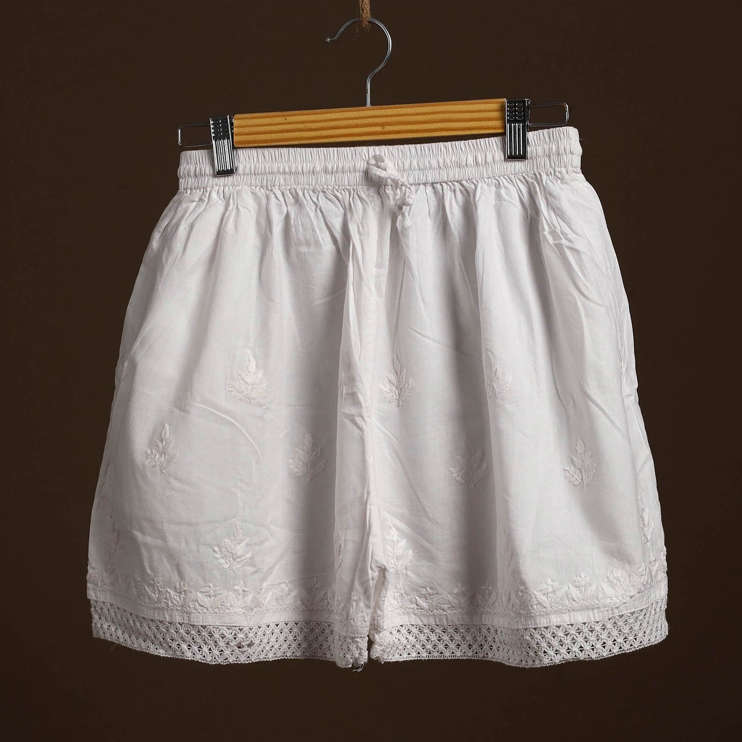 Buy White Cotton Hand Embroidery Chikankari Short