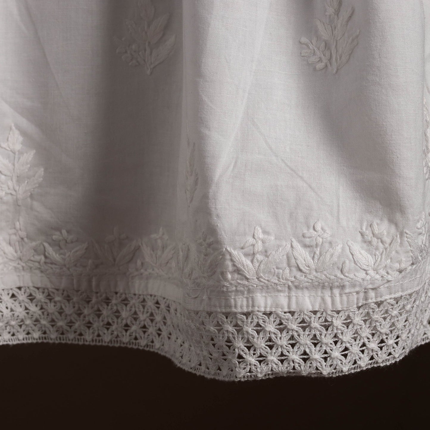 Buy White Cotton Hand Embroidery Chikankari Short