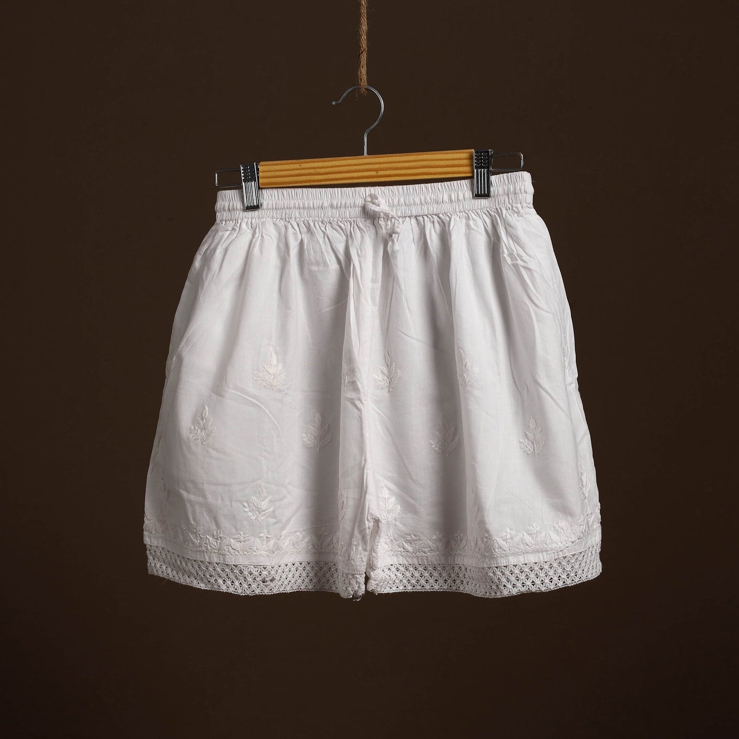 Buy White Cotton Hand Embroidery Chikankari Short