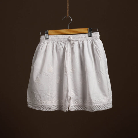 Buy White Cotton Hand Embroidery Chikankari Short
