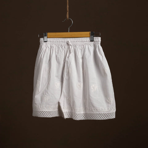 Buy White Cotton Hand Embroidery Chikankari Short