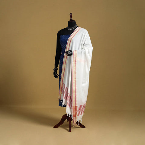 White - cotton jacquard dupatta with thread border 22