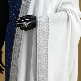 White - cotton jacquard dupatta with thread border 26