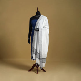 White - cotton jacquard dupatta with thread border 26