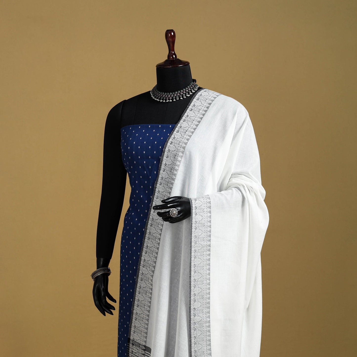 White - cotton jacquard dupatta with thread border 26
