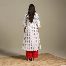 White - cotton a-line pochampally ikat kurta 04