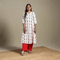 White - cotton a-line pochampally ikat kurta 04