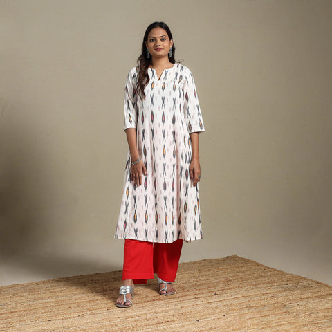 White - cotton a-line pochampally ikat kurta 04