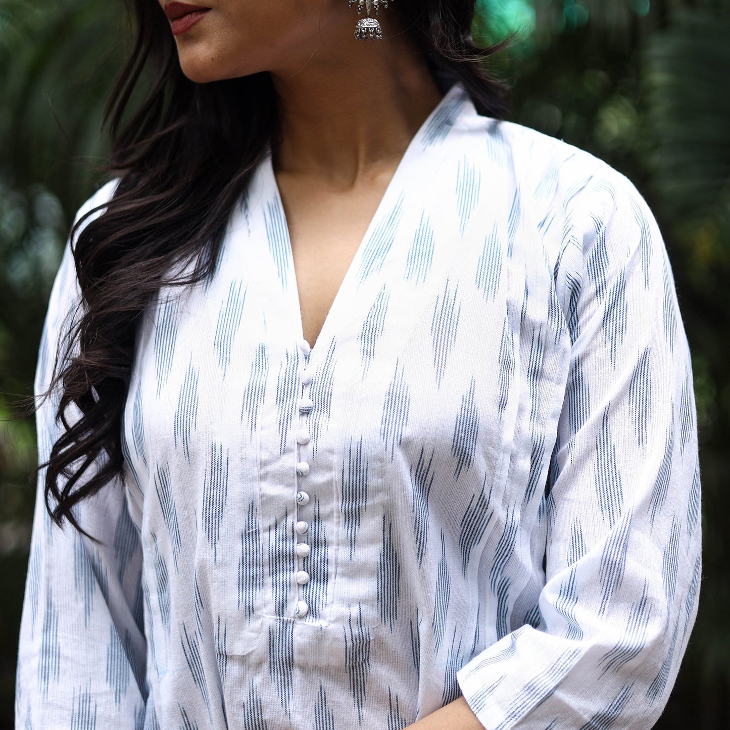White Cotton A-Line Pochampally Ikat Kurta for women