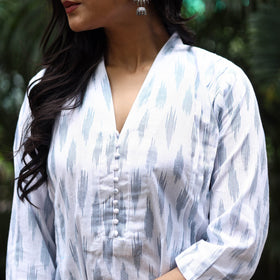 White Cotton A-Line Pochampally Ikat Kurta for women