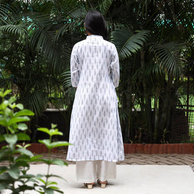 White Cotton A-Line Pochampally Ikat Kurta for women