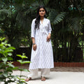 White Cotton A-Line Pochampally Ikat Kurta for women