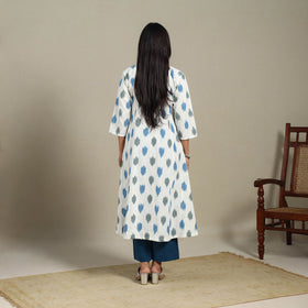 White - cotton a-line pochampally ikat kurta 12