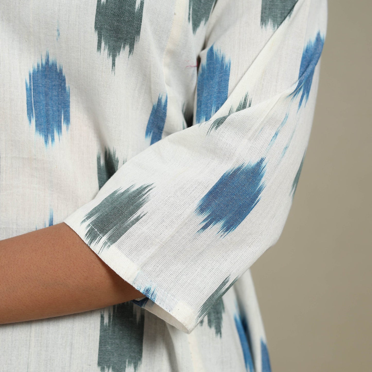 White - cotton a-line pochampally ikat kurta 12