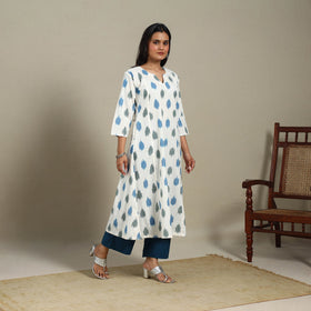 White - cotton a-line pochampally ikat kurta 12