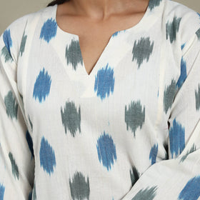 White - cotton a-line pochampally ikat kurta 12