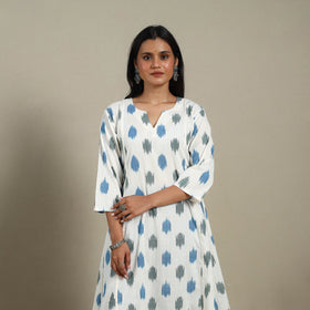 White - cotton a-line pochampally ikat kurta 12