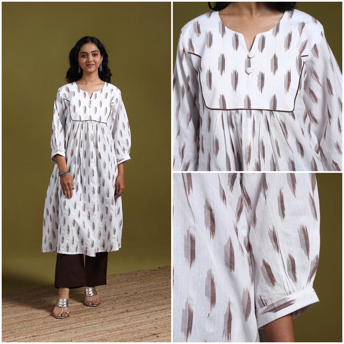 Cotton a-line pochampally ikat kurta for women 05