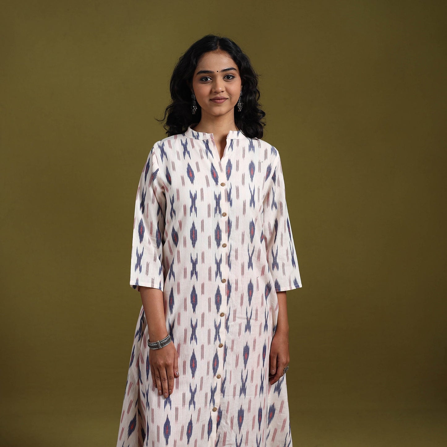 Cotton a-line pochampally ikat kurta for women 07