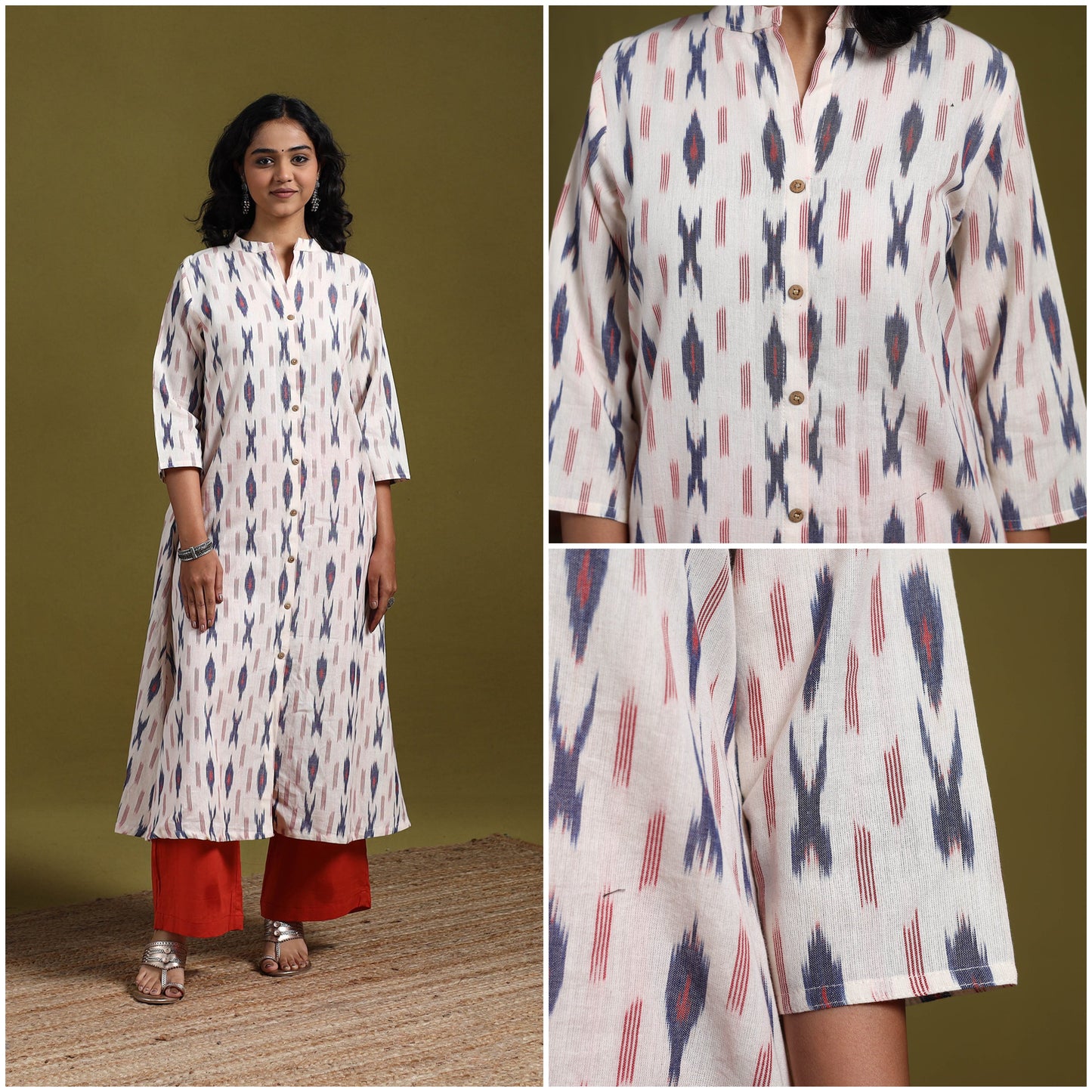 Cotton a-line pochampally ikat kurta for women 07
