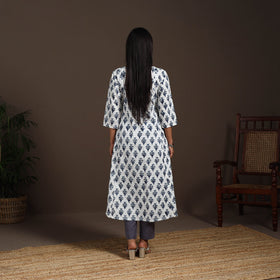 White - cotton a-line sanganeri kurta 03 - handcrafted