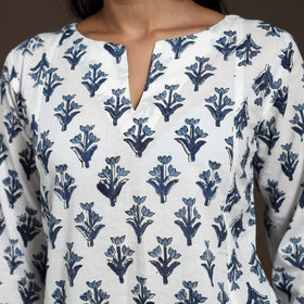 White - cotton a-line sanganeri kurta 03 - handcrafted