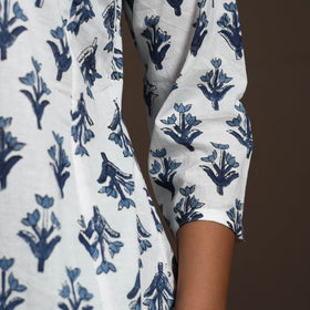 White - cotton a-line sanganeri kurta 03 - handcrafted