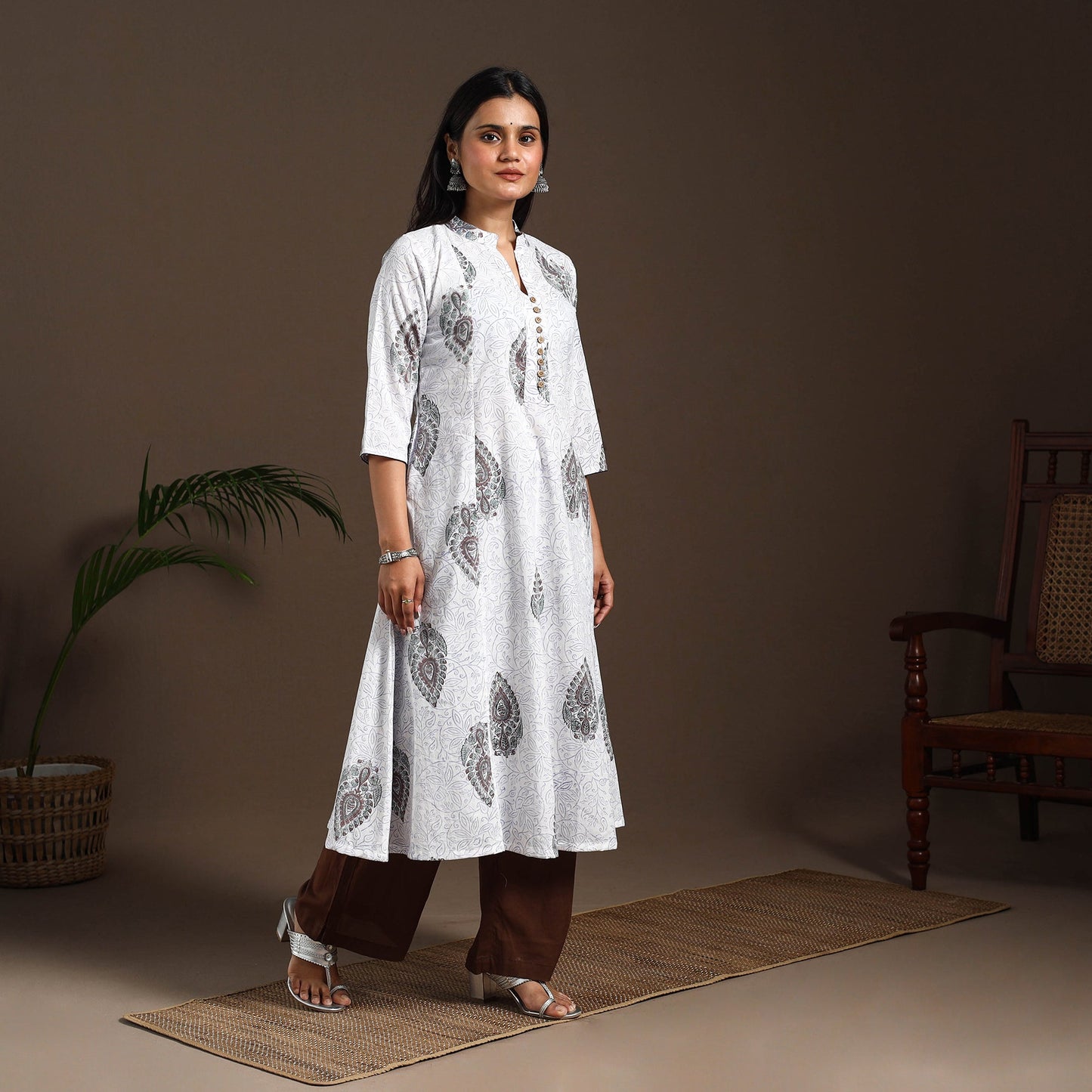 White - cotton a-line sanganeri kurta 07 - handcrafted