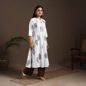 White - cotton a-line sanganeri kurta 07 - handcrafted