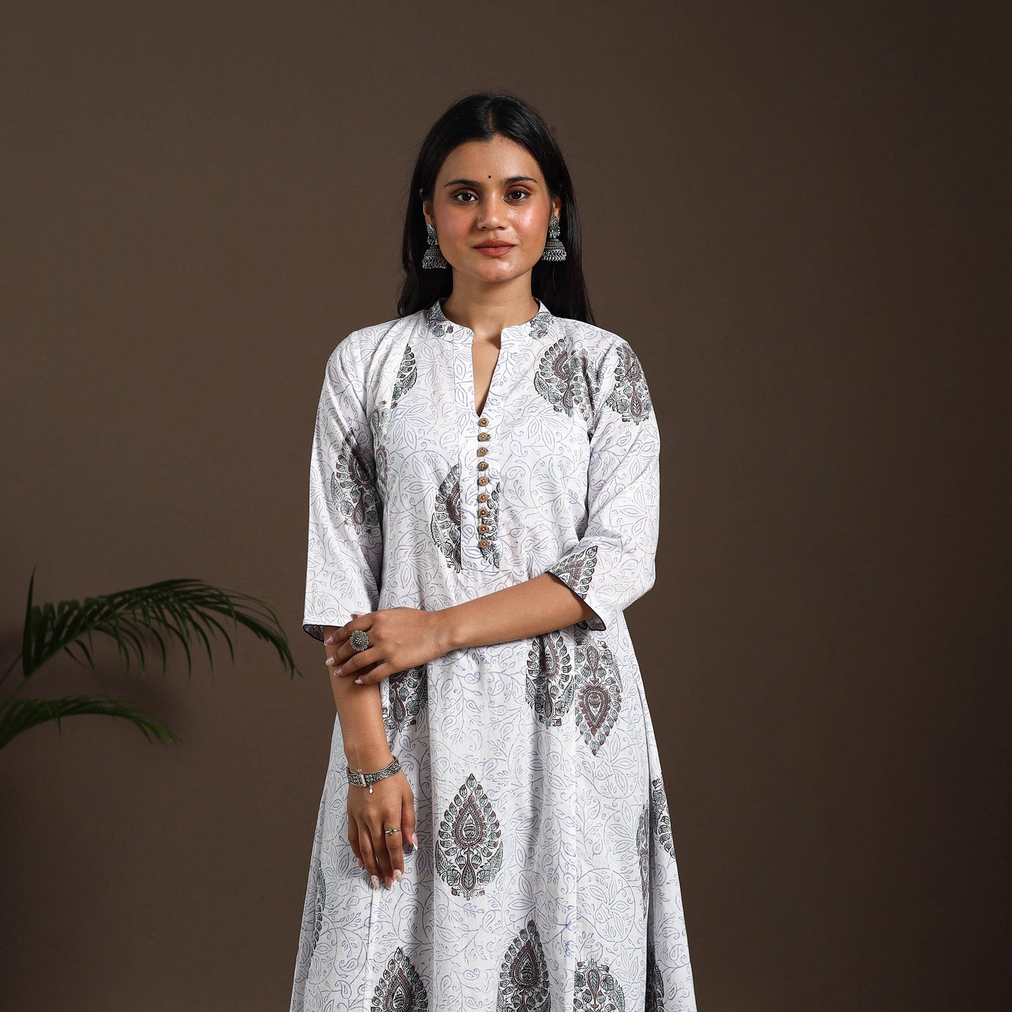 White - cotton a-line sanganeri kurta 07 - handcrafted